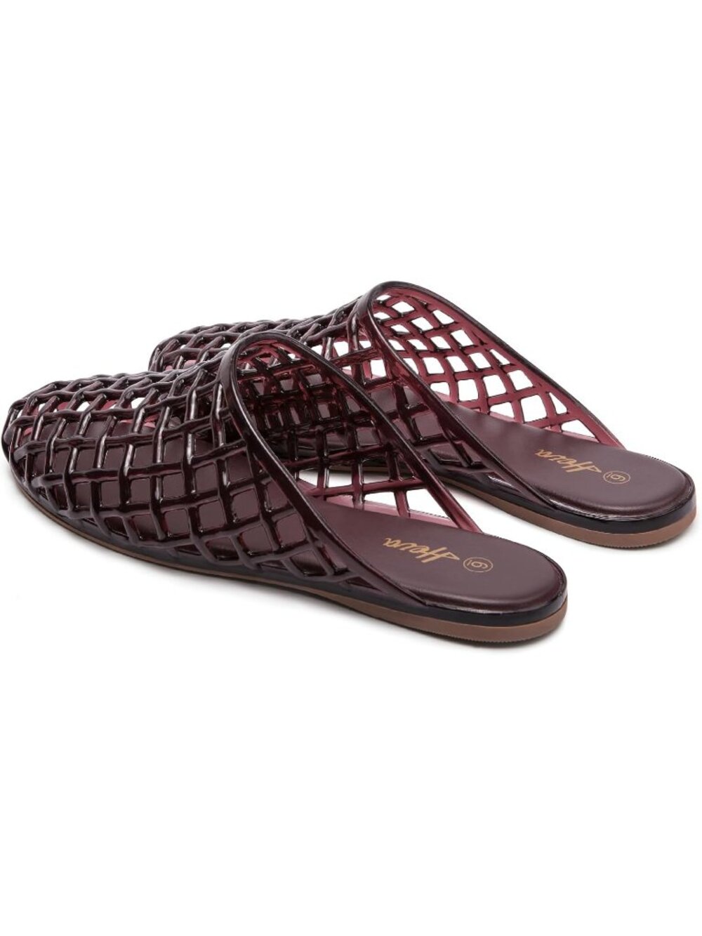 Women's Wine Red Jelly Closed Toe Mesh Hollow Slide Casual Flat Sandal Shoes - Picture 2 of 6